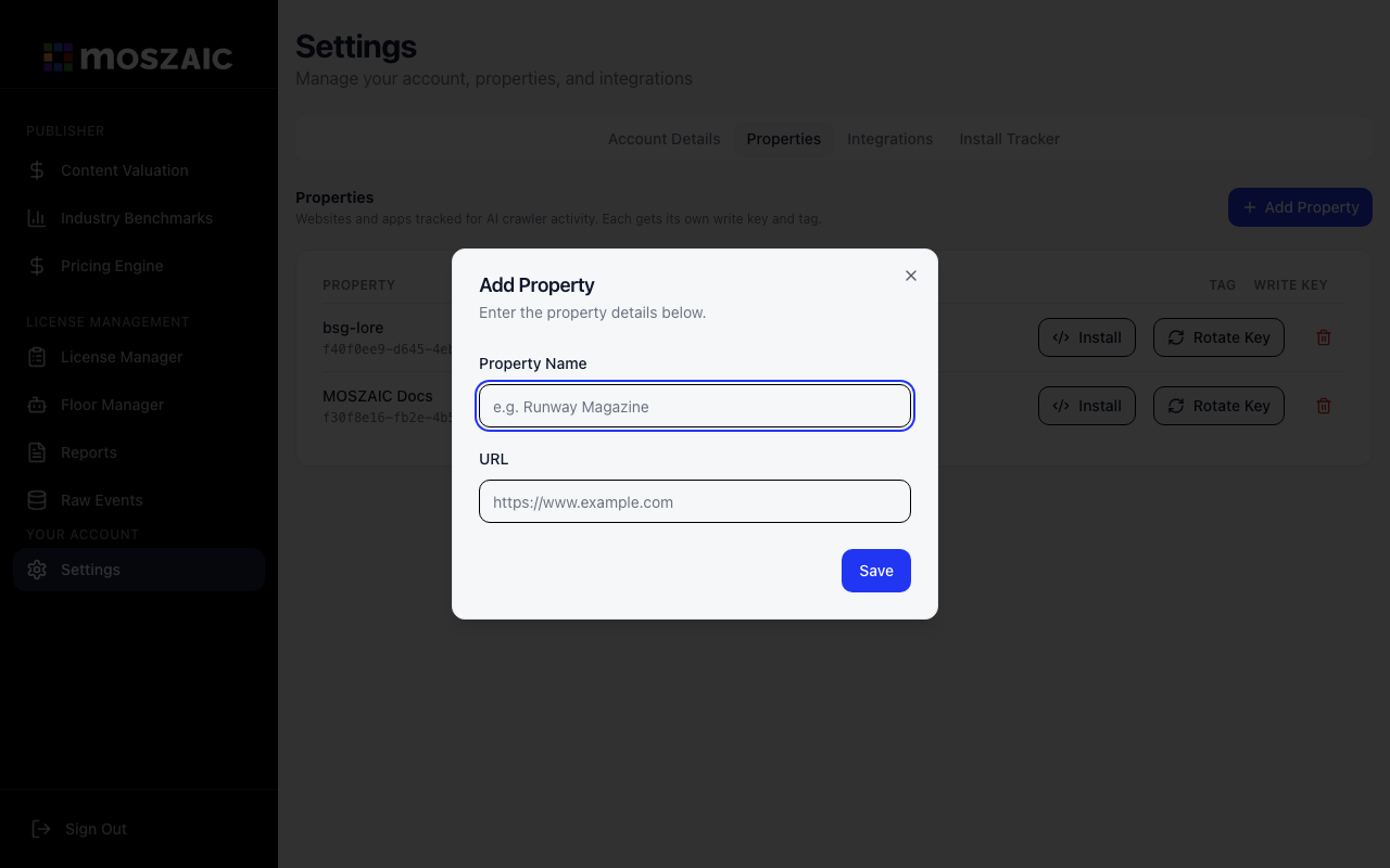 Add Property dialog